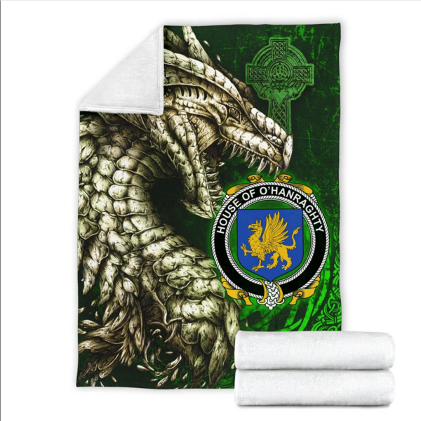 Ireland Premium Blanket - House of O'HANRAGHTY Family Crest Blanket - Dragon Claddagh Cross - Image 2