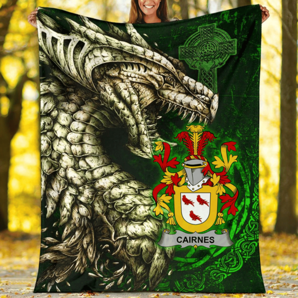 Ireland Premium Blanket - Cairnes Family Crest Blanket - Dragon Claddagh Cross