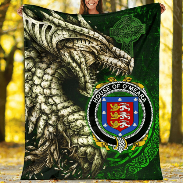 Ireland Premium Blanket - House of O'MEARA Family Crest Blanket - Dragon Claddagh Cross