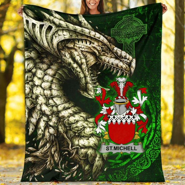 Ireland Premium Blanket - St.Michell Family Crest Blanket - Dragon Claddagh Cross