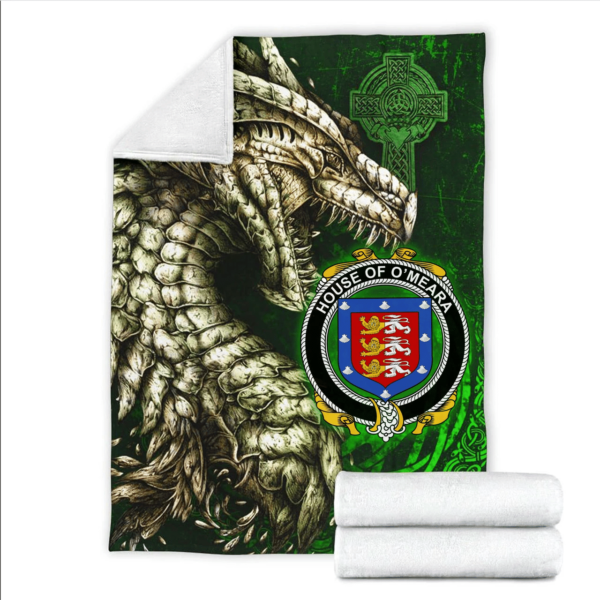 Ireland Premium Blanket - House of O'MEARA Family Crest Blanket - Dragon Claddagh Cross - Image 2