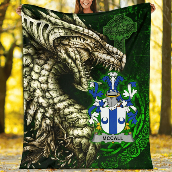 Ireland Premium Blanket - McCall Family Crest Blanket - Dragon Claddagh Cross