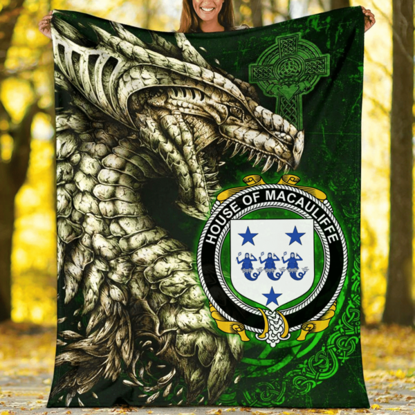 Ireland Premium Blanket - House of MACAULIFFE Family Crest Blanket - Dragon Claddagh Cross