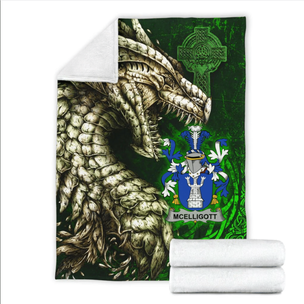 Ireland Premium Blanket - McElligott Family Crest Blanket - Dragon Claddagh Cross - Image 2