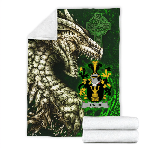 Ireland Premium Blanket - Towers Family Crest Blanket - Dragon Claddagh Cross - Image 2