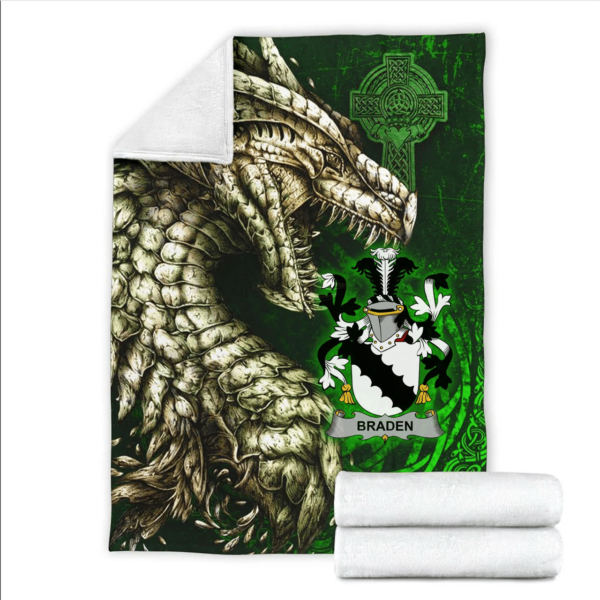 Ireland Premium Blanket - Braden or O'Braden Family Crest Blanket - Dragon Claddagh Cross - Image 2