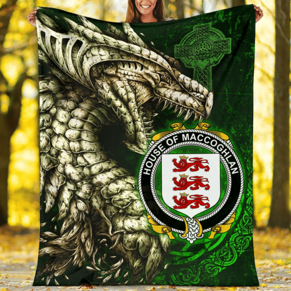 Ireland Premium Blanket - House of MACCOGHLAN Family Crest Blanket - Dragon Claddagh Cross