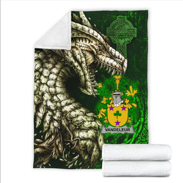 Ireland Premium Blanket - Vandeleur Family Crest Blanket - Dragon Claddagh Cross - Image 2