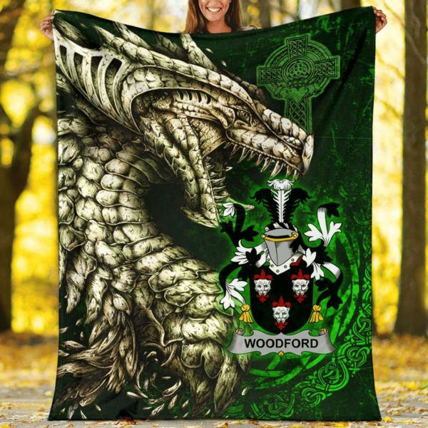 Ireland Premium Blanket - Woodford Family Crest Blanket - Dragon Claddagh Cross