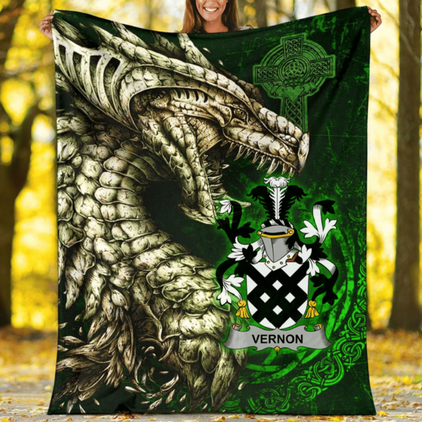 Ireland Premium Blanket - Vernon Family Crest Blanket - Dragon Claddagh Cross