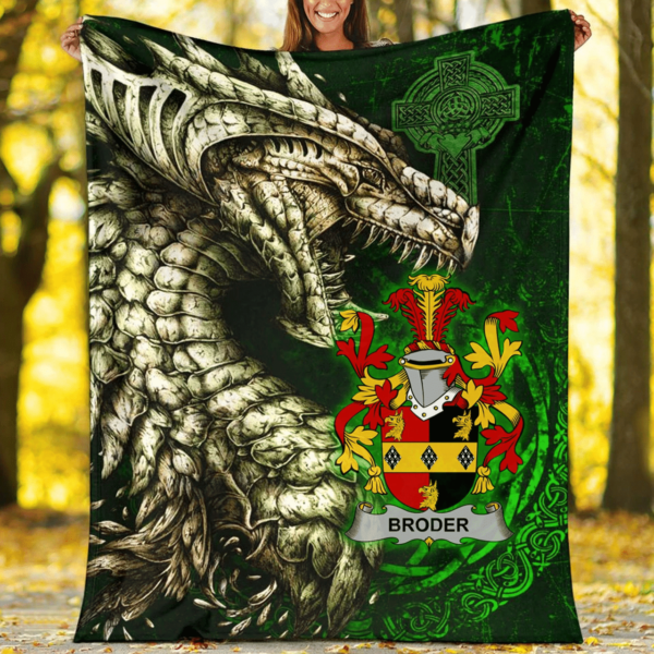 Ireland Premium Blanket - Broder or O'Broder Family Crest Blanket - Dragon Claddagh Cross