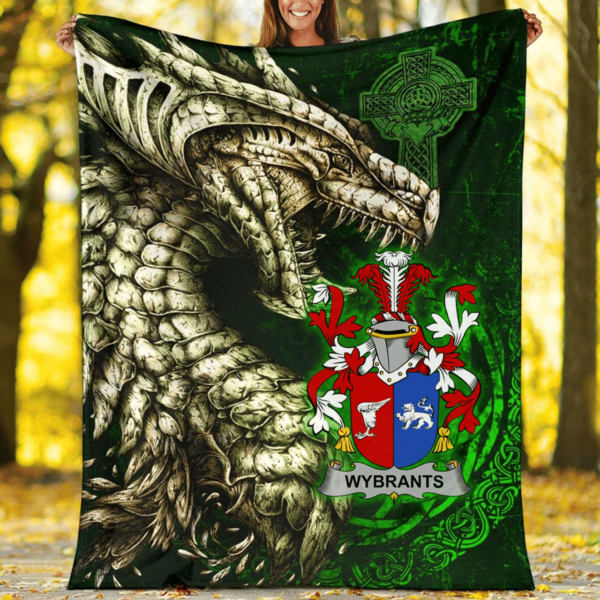 Ireland Premium Blanket - Wybrants Family Crest Blanket - Dragon Claddagh Cross