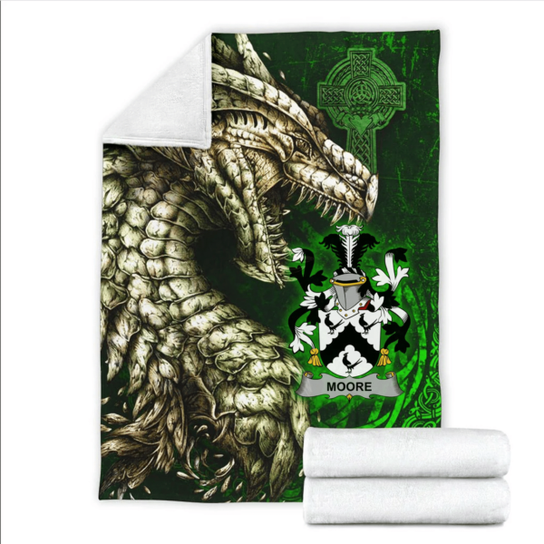 Ireland Premium Blanket - Moore Family Crest Blanket - Dragon Claddagh Cross - Image 2