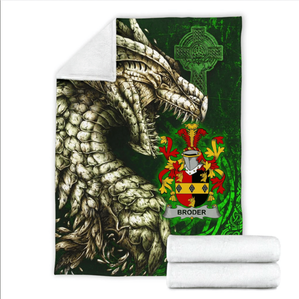 Ireland Premium Blanket - Broder or O'Broder Family Crest Blanket - Dragon Claddagh Cross - Image 2