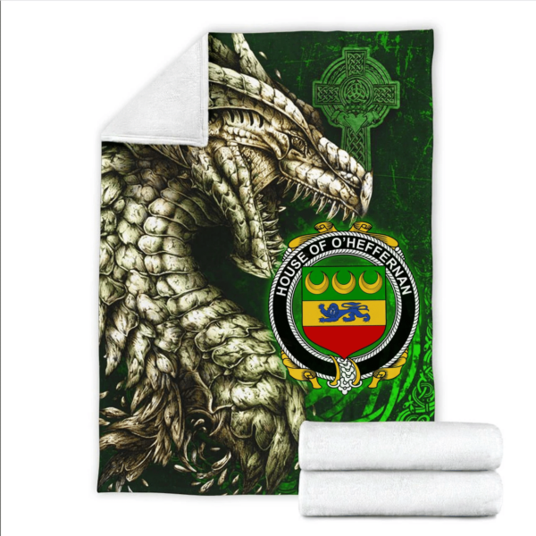 Ireland Premium Blanket - House of O'HEFFERNAN Family Crest Blanket - Dragon Claddagh Cross - Image 2