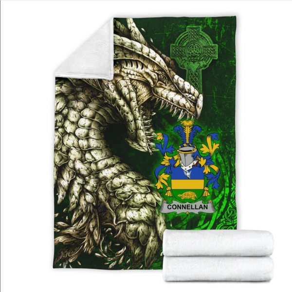 Ireland Premium Blanket - Connellan or O'Connellan Family Crest Blanket - Dragon Claddagh Cross - Image 2