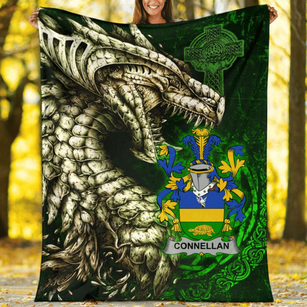 Ireland Premium Blanket - Connellan or O'Connellan Family Crest Blanket - Dragon Claddagh Cross