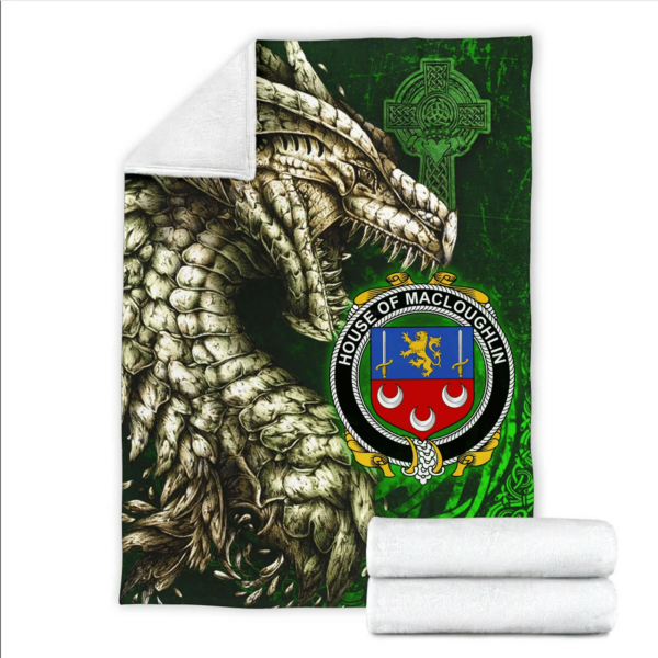 Ireland Premium Blanket - House of MACLOUGHLIN (Tirconnell) Family Crest Blanket - Dragon Claddagh Cross - Image 2