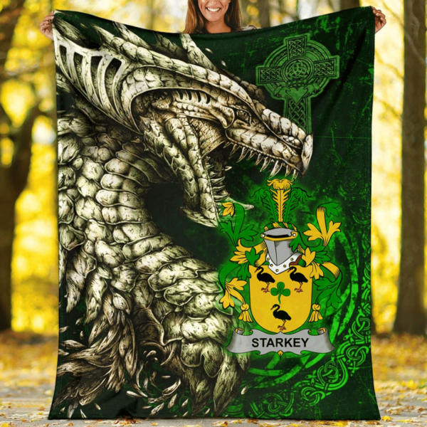 Ireland Premium Blanket - Starkey Family Crest Blanket - Dragon Claddagh Cross