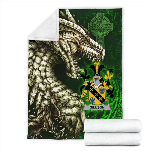 Ireland Premium Blanket - Gillson Family Crest Blanket - Dragon Claddagh Cross - Image 2