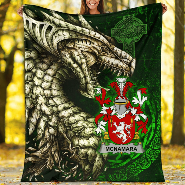 Ireland Premium Blanket - McNamara Family Crest Blanket - Dragon Claddagh Cross