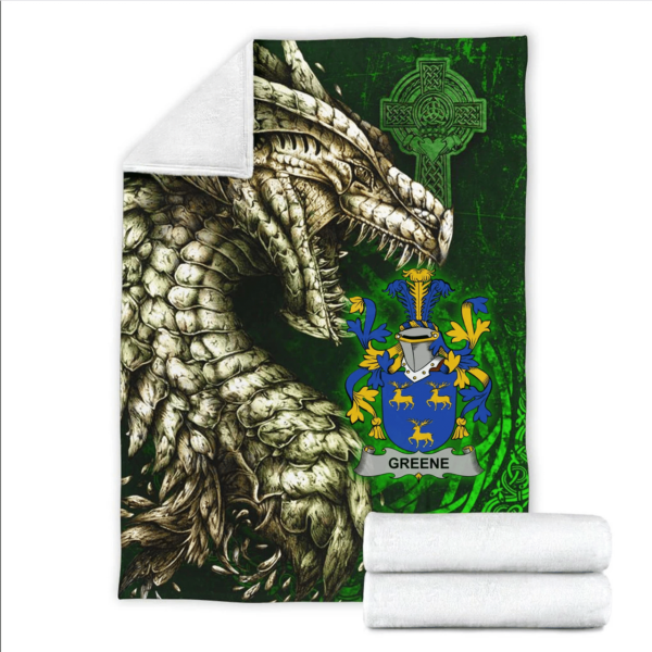 Ireland Premium Blanket - Greene Family Crest Blanket - Dragon Claddagh Cross - Image 2