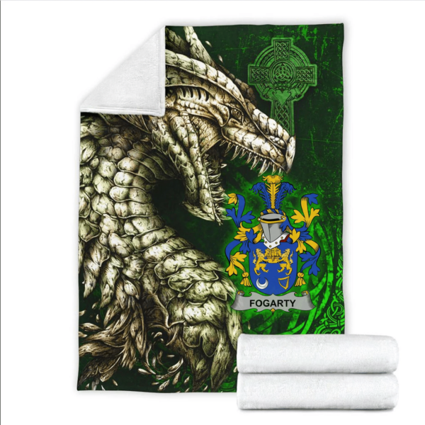 Ireland Premium Blanket - Fogarty or O'Fogarty Family Crest Blanket - Dragon Claddagh Cross - Image 2