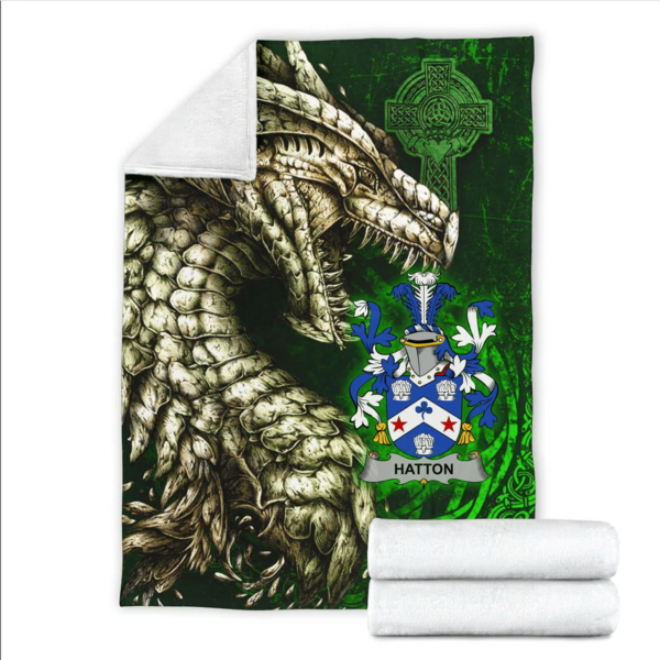 Ireland Premium Blanket - Hatton or McIlhatton Family Crest Blanket - Dragon Claddagh Cross - Image 2