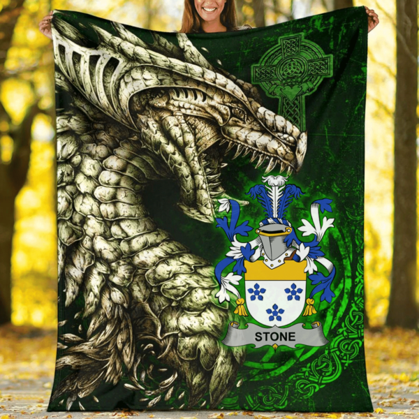 Ireland Premium Blanket - Stone Family Crest Blanket - Dragon Claddagh Cross