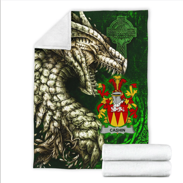 Ireland Premium Blanket - Cashin or McCashine Family Crest Blanket - Dragon Claddagh Cross - Image 2