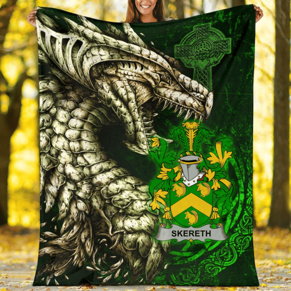 Ireland Premium Blanket - Skereth or Skerret Family Crest Blanket - Dragon Claddagh Cross