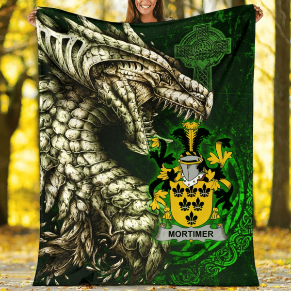 Ireland Premium Blanket - Mortimer Family Crest Blanket - Dragon Claddagh Cross