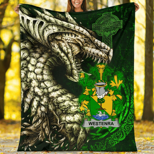 Ireland Premium Blanket - Westenra Family Crest Blanket - Dragon Claddagh Cross