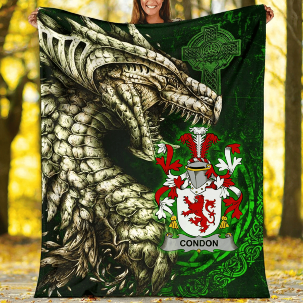 Ireland Premium Blanket - Condon Family Crest Blanket - Dragon Claddagh Cross