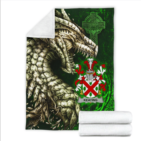 Ireland Premium Blanket - Keating or O'Keaty Family Crest Blanket - Dragon Claddagh Cross - Image 2