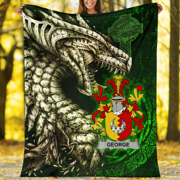 Ireland Premium Blanket - George Family Crest Blanket - Dragon Claddagh Cross