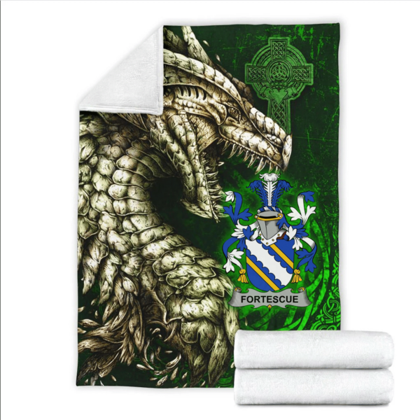 Ireland Premium Blanket - Fortescue Family Crest Blanket - Dragon Claddagh Cross - Image 2