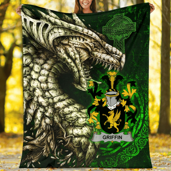 Ireland Premium Blanket - Griffin or O'Griffy Family Crest Blanket - Dragon Claddagh Cross