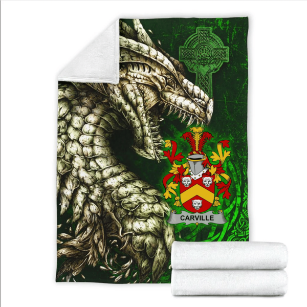 Ireland Premium Blanket - Carville or McCarville Family Crest Blanket - Dragon Claddagh Cross - Image 2