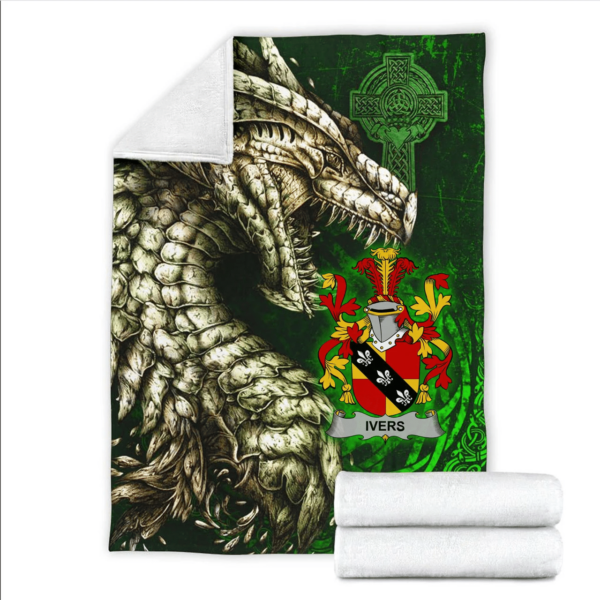 Ireland Premium Blanket - Ivers Family Crest Blanket - Dragon Claddagh Cross - Image 2