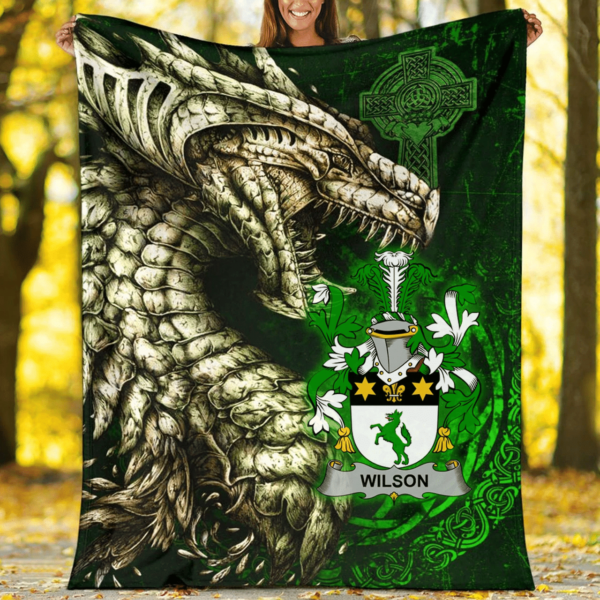 Ireland Premium Blanket - Wilson Family Crest Blanket - Dragon Claddagh Cross