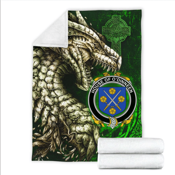 Ireland Premium Blanket - House of O'DINNEEN Family Crest Blanket - Dragon Claddagh Cross - Image 2