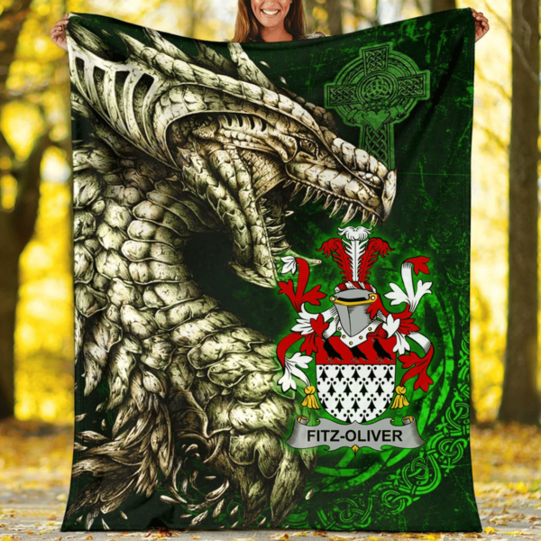 Ireland Premium Blanket - Fitz-Oliver Family Crest Blanket - Dragon Claddagh Cross