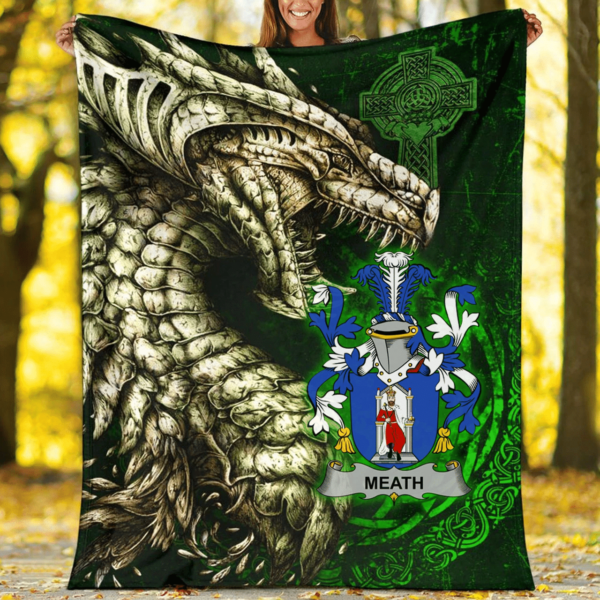 Ireland Premium Blanket - Meath Family Crest Blanket - Dragon Claddagh Cross