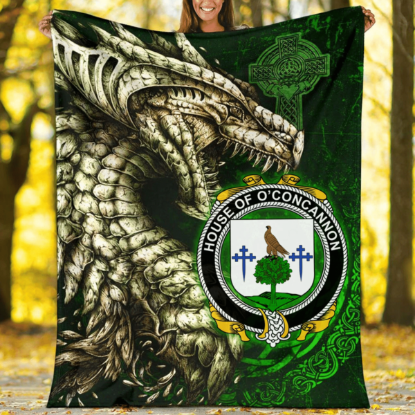 Ireland Premium Blanket - House of O'CONCANNON Family Crest Blanket - Dragon Claddagh Cross