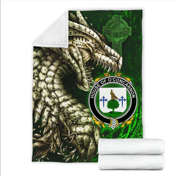 Ireland Premium Blanket - House of O'CONCANNON Family Crest Blanket - Dragon Claddagh Cross - Image 2