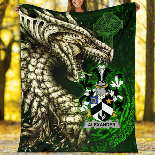 Ireland Premium Blanket - Alexander Family Crest Blanket - Dragon Claddagh Cross