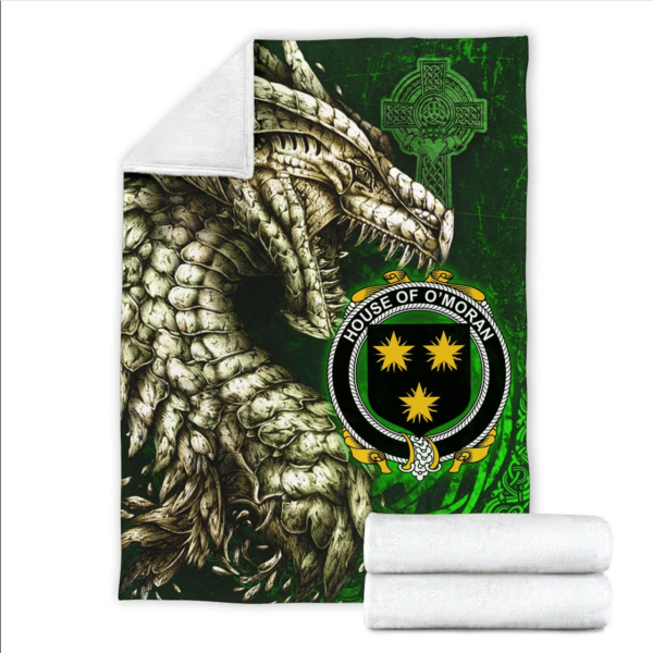 Ireland Premium Blanket - House of O'MORAN Family Crest Blanket - Dragon Claddagh Cross - Image 2