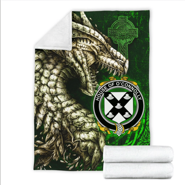 Ireland Premium Blanket - House of O'CONNOLLY Family Crest Blanket - Dragon Claddagh Cross - Image 2