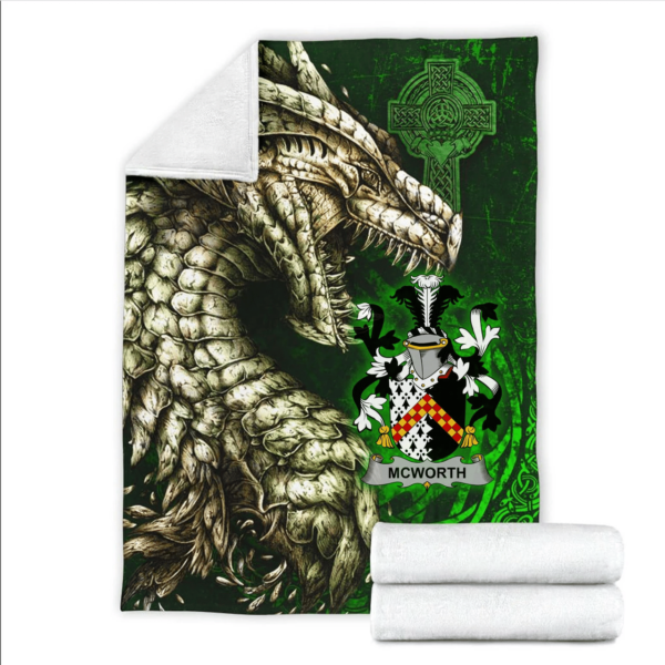 Ireland Premium Blanket - McWorth or MacWorth Family Crest Blanket - Dragon Claddagh Cross - Image 2